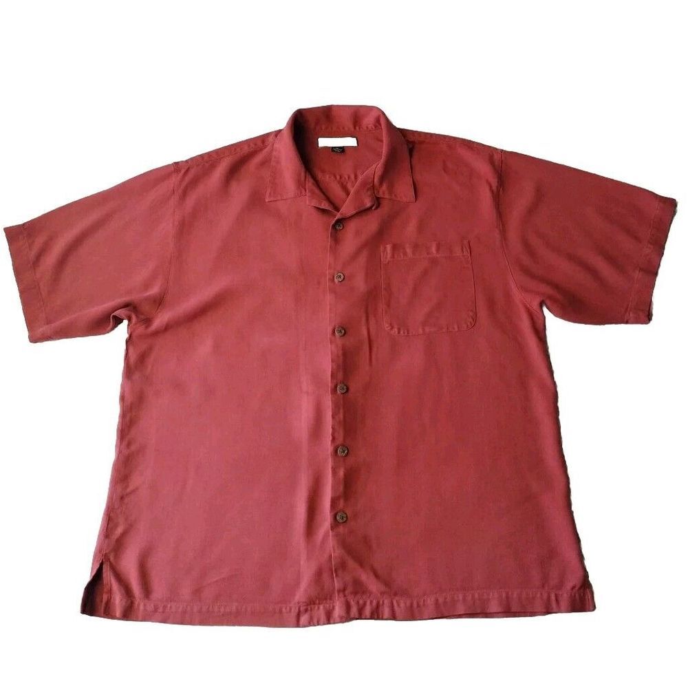 Tommy Bahama Button Up Shirt Men's Size XL Red Brick 100% Silk Short Sleeve